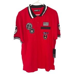 Mens Red Polo Streetwear Size Large Contender Military Style